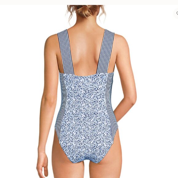 NWT Land's End Square Neck High Leg One Piece Swimsuit - Picture 2 of 8